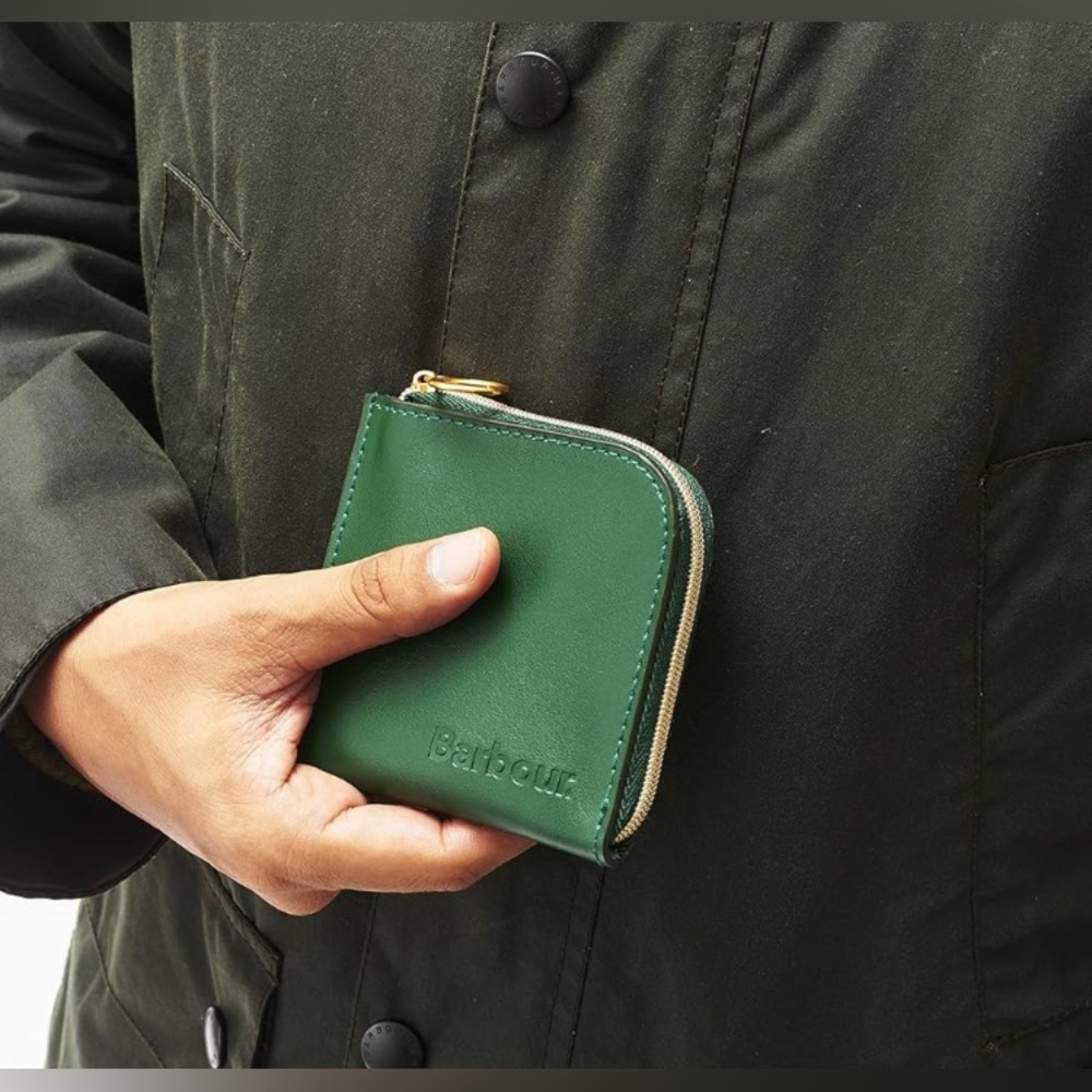 New Barbour Green Leather Wallet Coin Purse - Picture 2 of 9